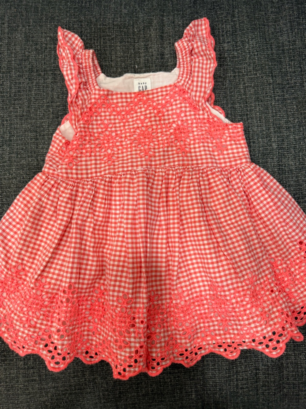 GAP Baby Coral Pink Gingham Eyelet Dress